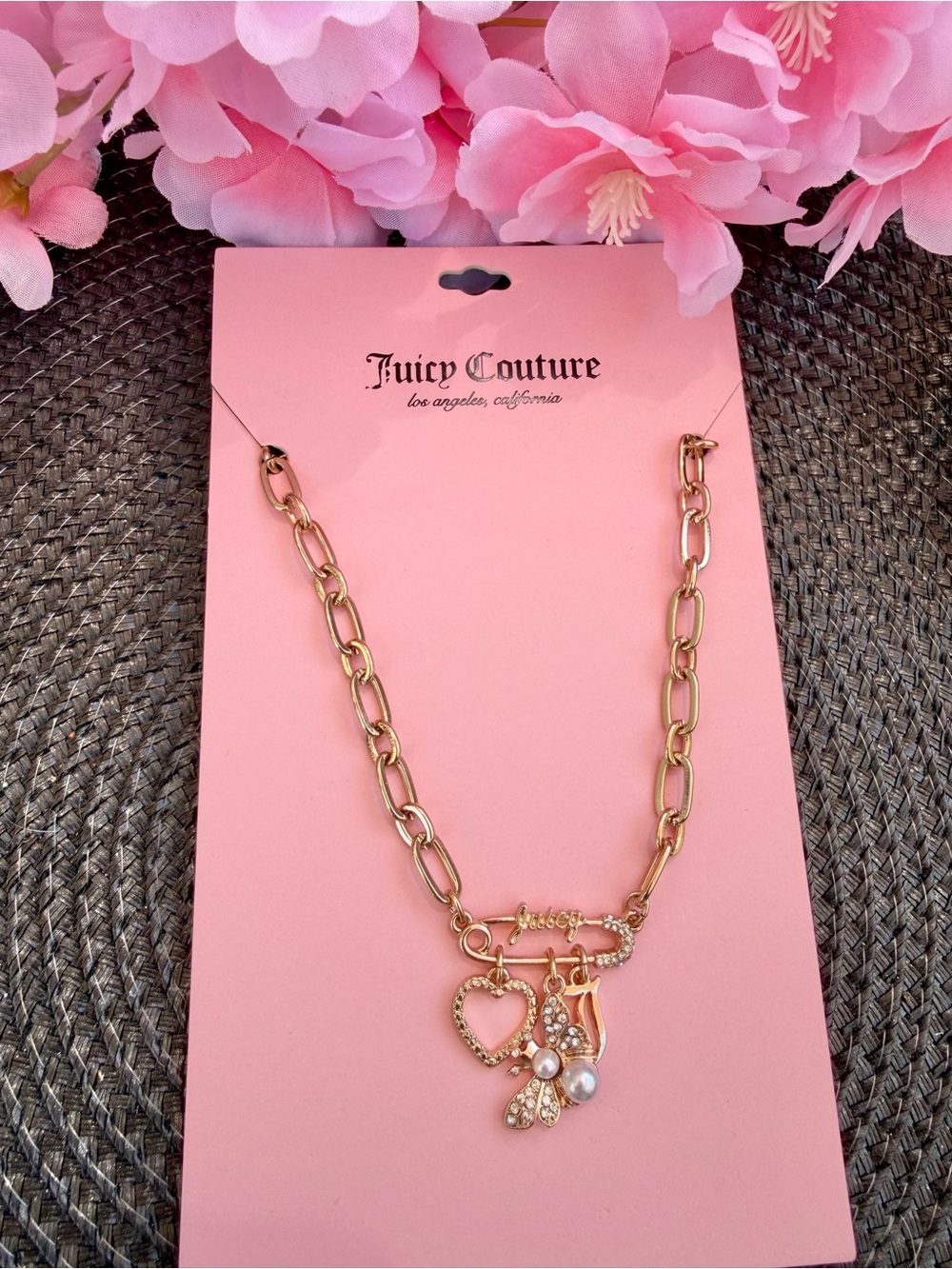 Juicy Couture Gold Chain Necklace with Charm Cluster